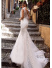 Boat Neck Ivory Lace Tulle Wedding Dress